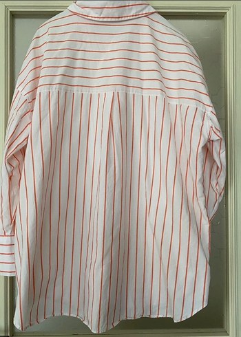 Düğmeli Kırmızı Çizgili Kadın Keten Gömlek - Görsel 2