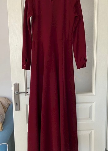 Bordo Uzun Kollu Drapeli Uzun Elbise - Görsel 3