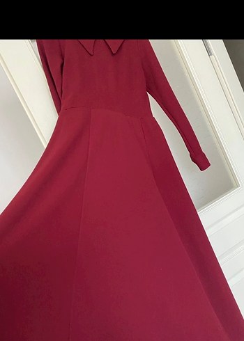 Bordo Uzun Kollu Drapeli Uzun Elbise - Görsel 4