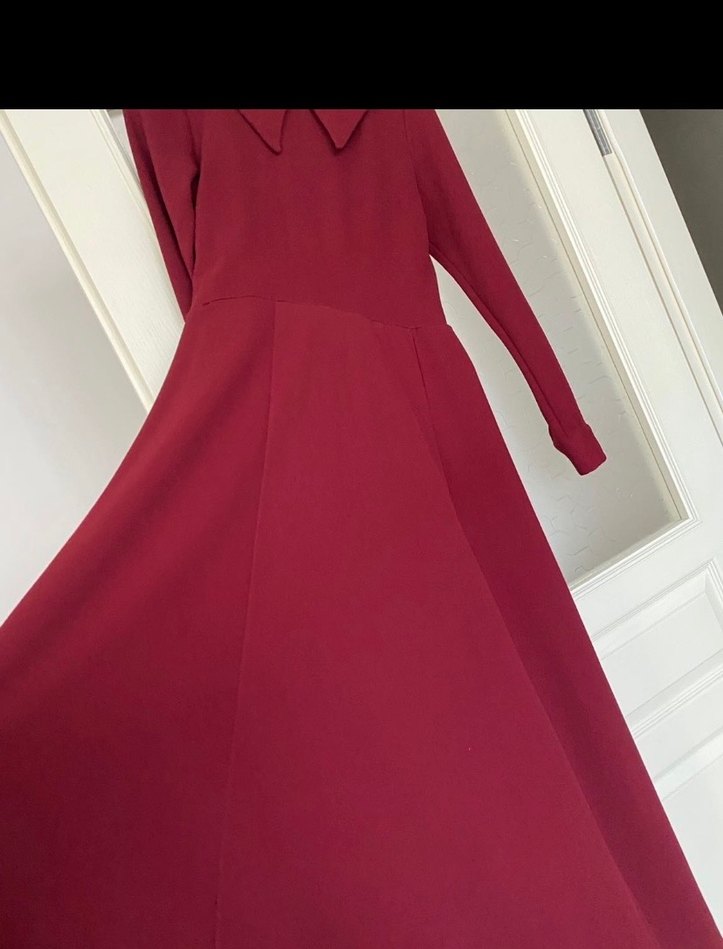 Bordo Uzun Kollu Drapeli Uzun Elbise - Görsel 4