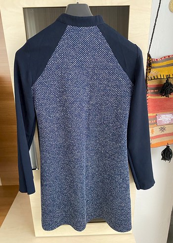 Yüksek Yakalı Mavi Uzun Kollu Kadın Famelin Tunik - Görsel 3