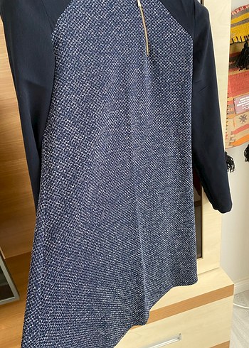 Yüksek Yakalı Mavi Uzun Kollu Kadın Famelin Tunik - Görsel 2