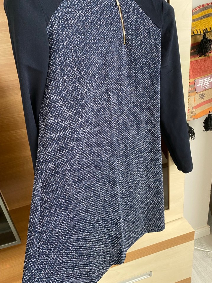 Yüksek Yakalı Mavi Uzun Kollu Kadın Famelin Tunik - Görsel 2