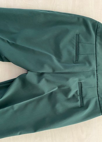 Düz Yeşil Midi Kumaş Kadın Kuaybe Gider Pantolon - Görsel 4
