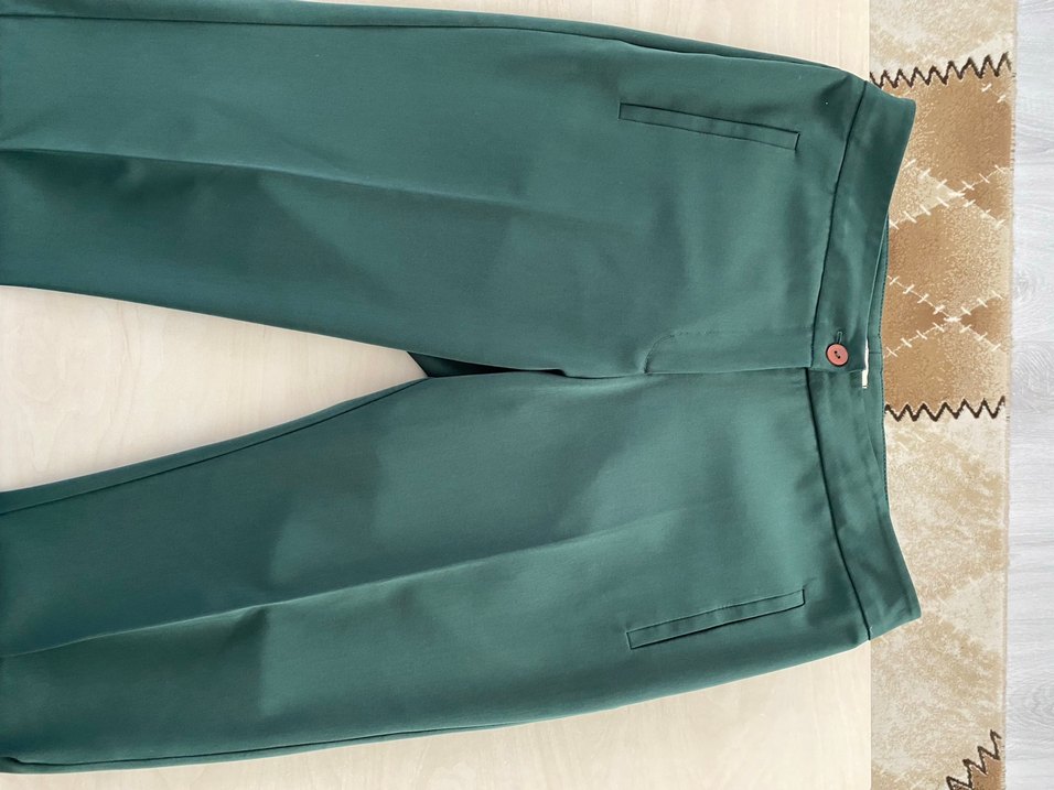 Düz Yeşil Midi Kumaş Kadın Kuaybe Gider Pantolon - Görsel 3