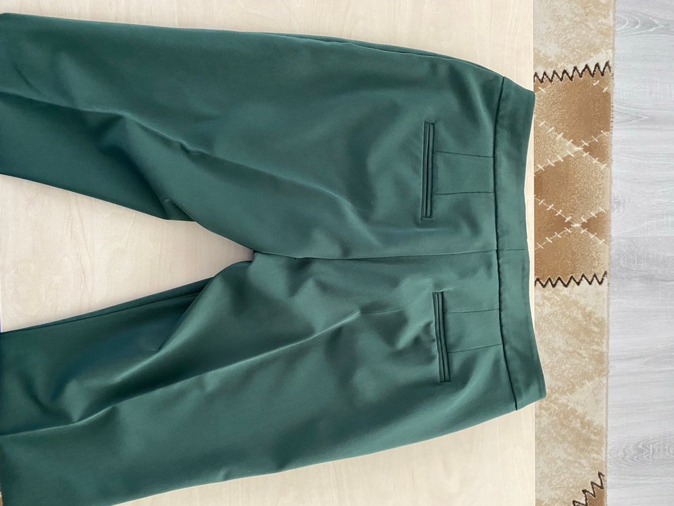 Düz Yeşil Midi Kumaş Kadın Kuaybe Gider Pantolon - Görsel 4