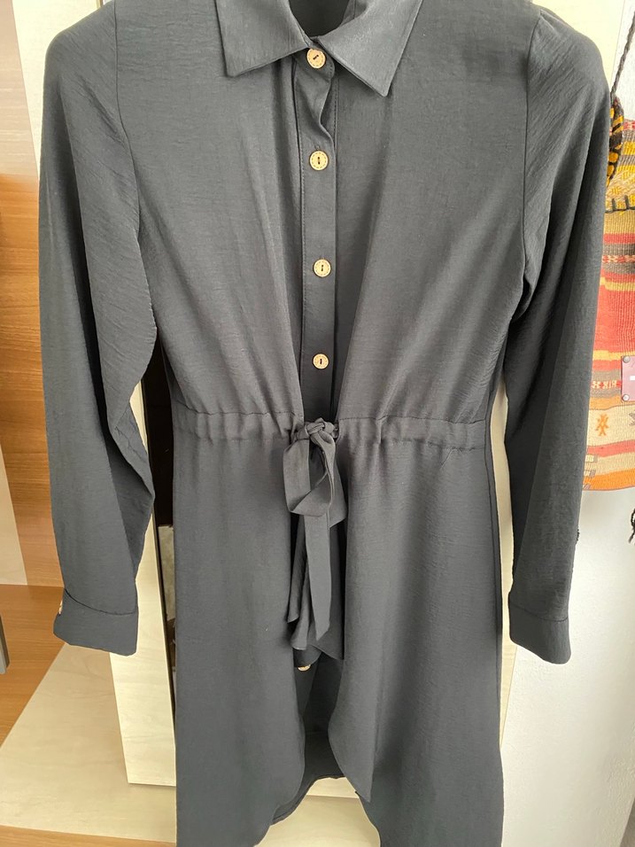 Düğmeli Siyah Uzun Kollu Tunik - Görsel 4