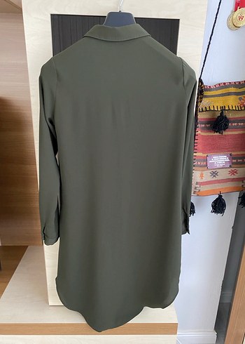 Kadın Haki Uzun Kollu Düğmeli Tunik - Görsel 4