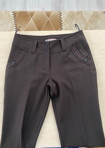 Kadın Siyah Bel Detaylı Kumaş Pantolon - Görsel 2