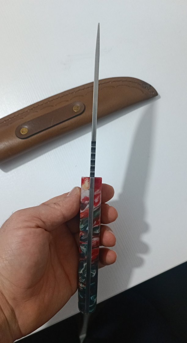 Renkli Saplı Koyu Bıçak ve Deri Kılıf - Görsel 2