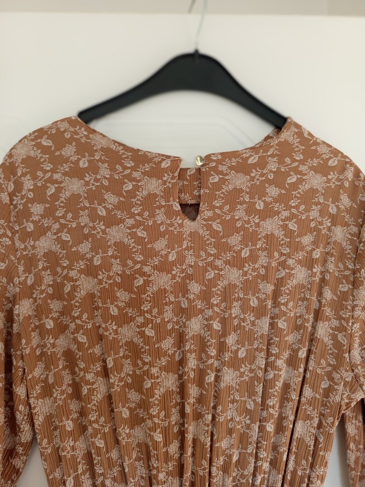 Bej Uzun Kollu Pilili Bohem Elbise - Görsel 3