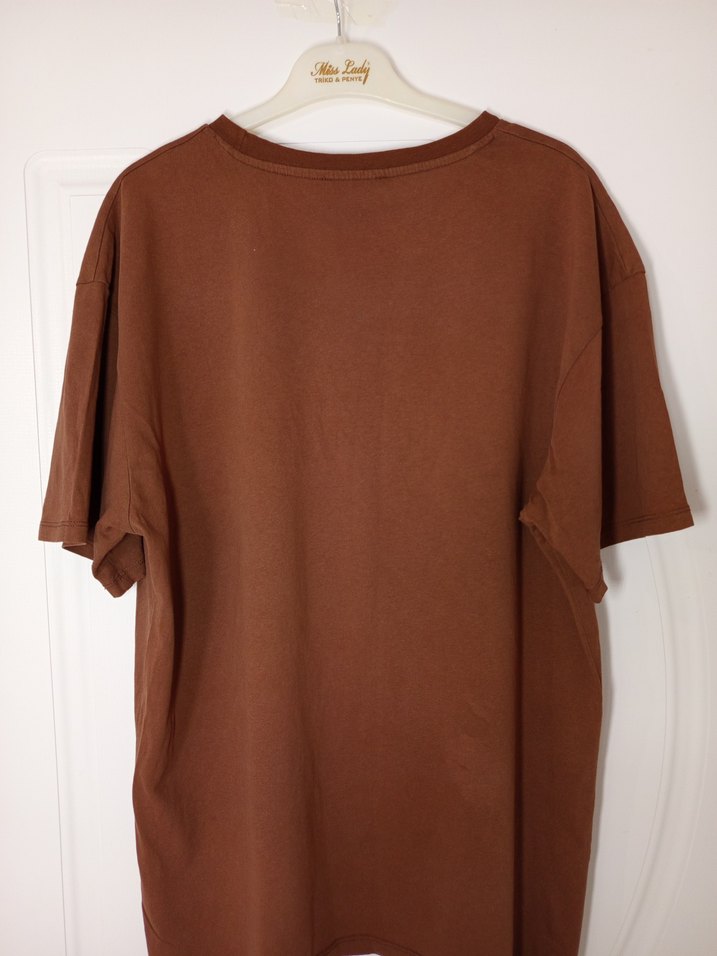 Kahverengi Baskılı Oversize Erkek Tişört - Görsel 2