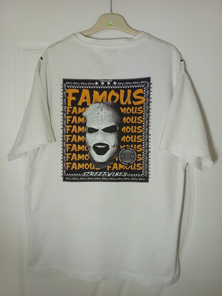 Beyaz Baskılı Oversize Streetwear Erkek Tişört - Görsel 2