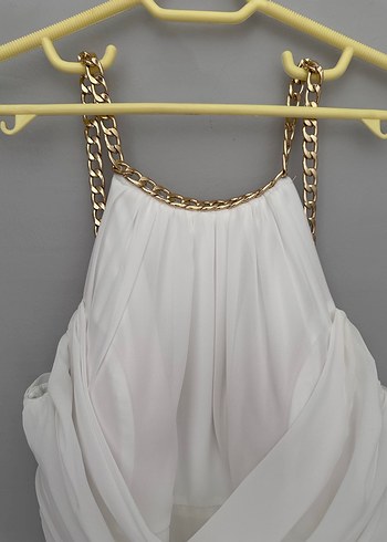 Beyaz Drapeli Uzun Abiye Elbise - Görsel 3