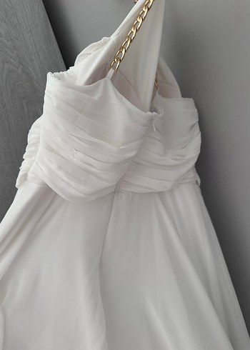 Beyaz Drapeli Uzun Abiye Elbise - Görsel 2