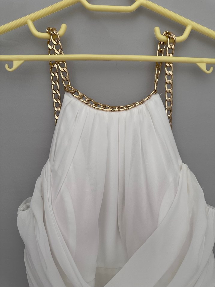 Beyaz Drapeli Uzun Abiye Elbise - Görsel 3