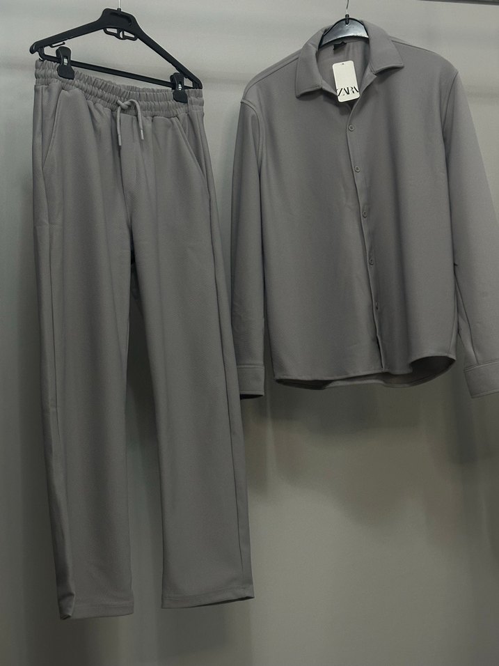 Gri erkek Regular Fit Keten Eşofman Takımı - Görsel 2