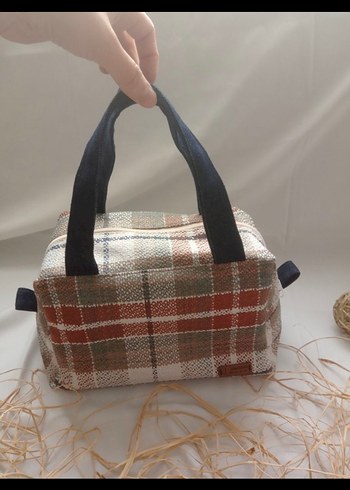 Kahverengi Kareli Kadın Makyaj Çantası - Görsel 4