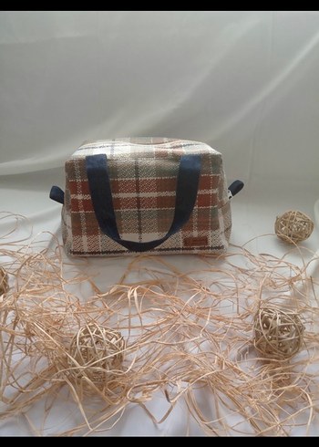 Kahverengi Kareli Kadın Makyaj Çantası - Görsel 2