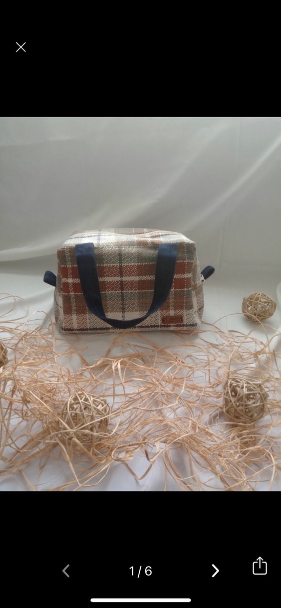 Kahverengi Kareli Kadın Makyaj Çantası - Görsel 2