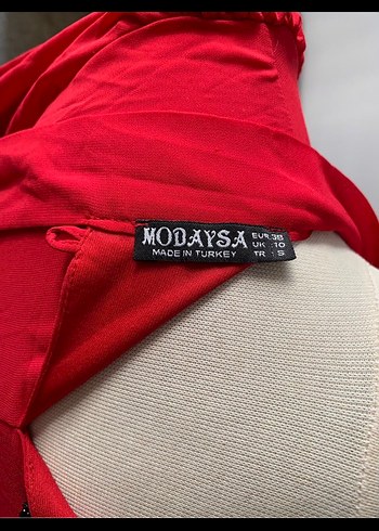 Uzun Kollu, Nakışlı, Kırmızı Kadın Elbise - Görsel 5