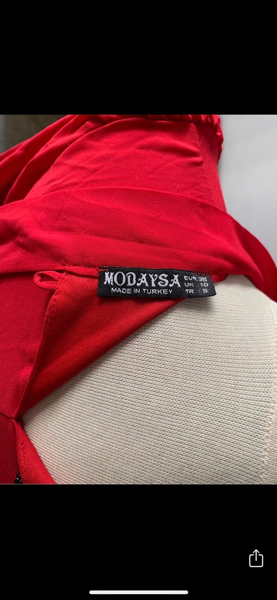 Uzun Kollu, Nakışlı, Kırmızı Kadın Elbise - Görsel 5