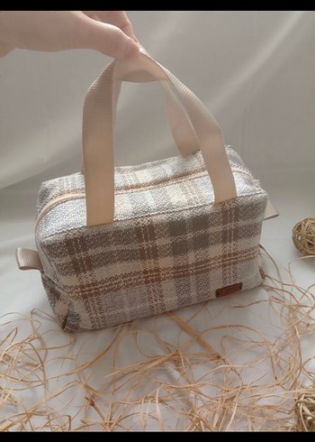 Pamuklu Ekose Desenli Kadın Makyaj Çantası - Görsel 2