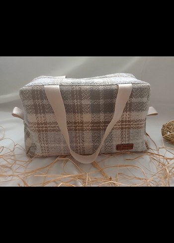 Pamuklu Ekose Desenli Kadın Makyaj Çantası - Görsel 3