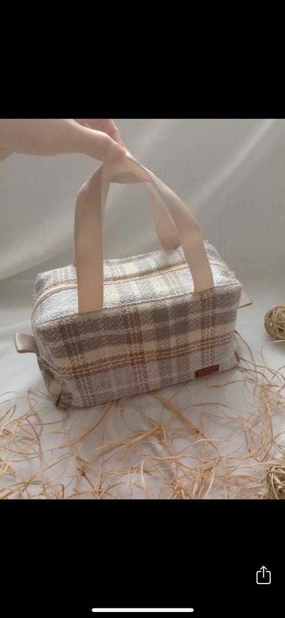 Pamuklu Ekose Desenli Kadın Makyaj Çantası - Görsel 2