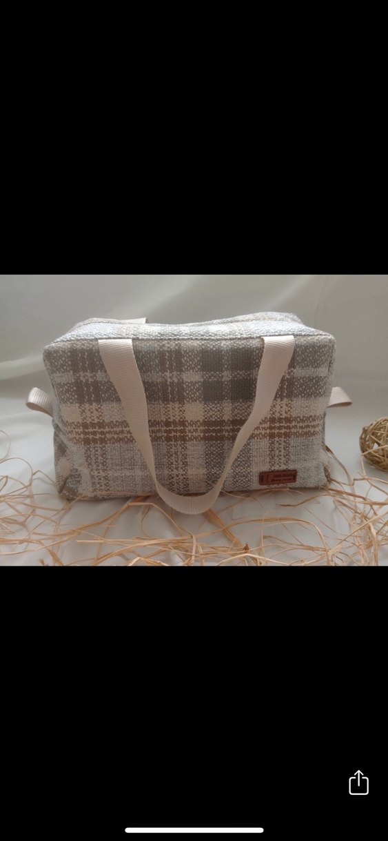 Pamuklu Ekose Desenli Kadın Makyaj Çantası - Görsel 3