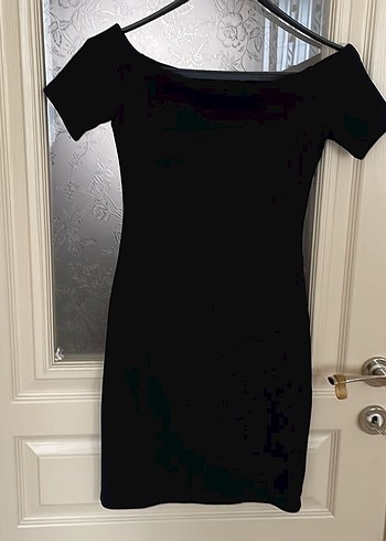 Siyah Mini Elbise, Kısa Kollu, Tek Renk - Görsel 2