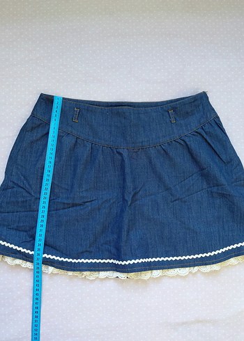 Kadın Mavi Denim Fırfırlı Mini Etek - Görsel 2