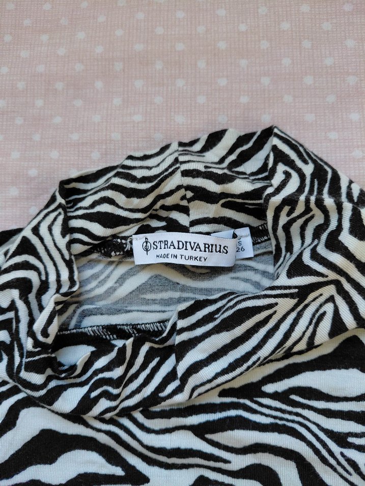 Zebra Desenli, Boğazlı, Uzun Kollu Kadın Bluz - Görsel 4