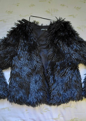 Siyah Kadın Kürk Detaylı Midi Ceket - Görsel 2