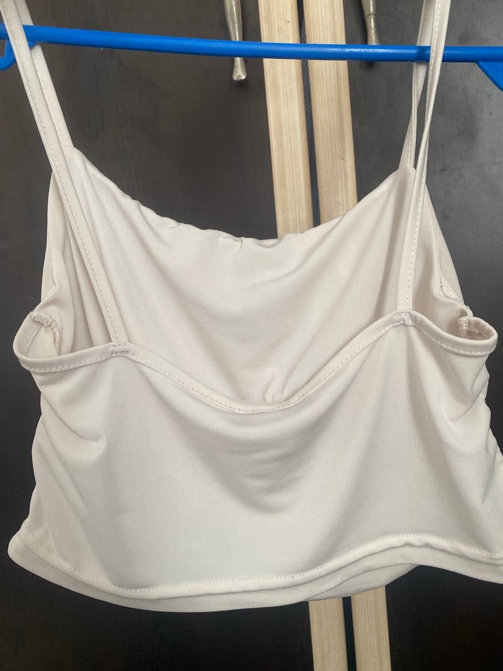 Beyaz İpek Görünümlü Saten Bustiyer / İnce Askılı Şık Bluz - Görsel 3