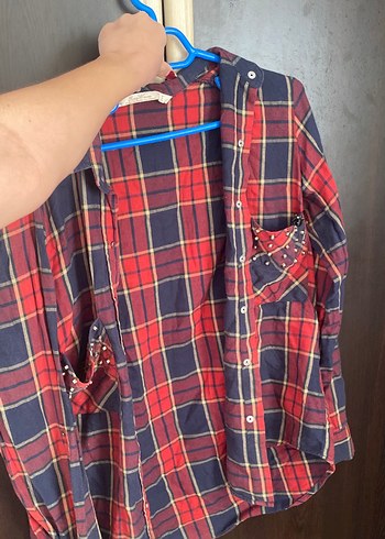 Kadın Kırmızı Ekose Düğmeli Gömlek - Görsel 2