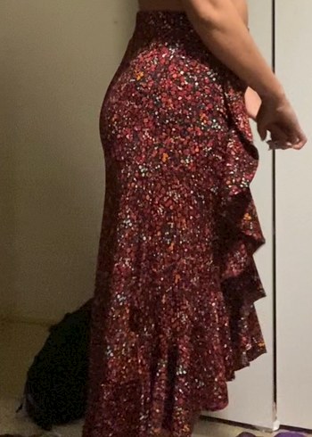 Bordo Drapeli Bohem Midi Etek - Görsel 5