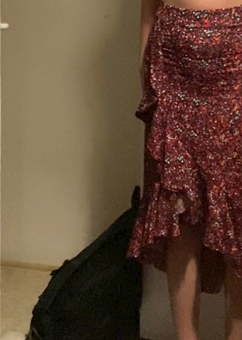 Bordo Drapeli Bohem Midi Etek - Görsel 6