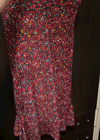 Bordo Drapeli Bohem Midi Etek - Görsel 4