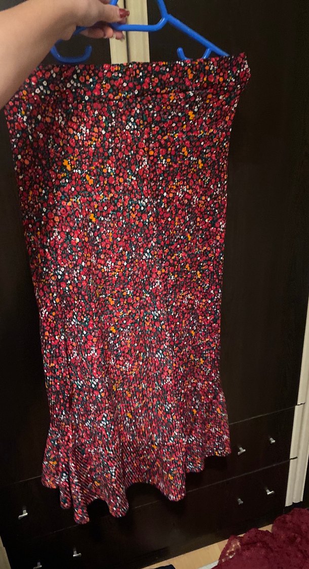 Bordo Drapeli Bohem Midi Etek - Görsel 4