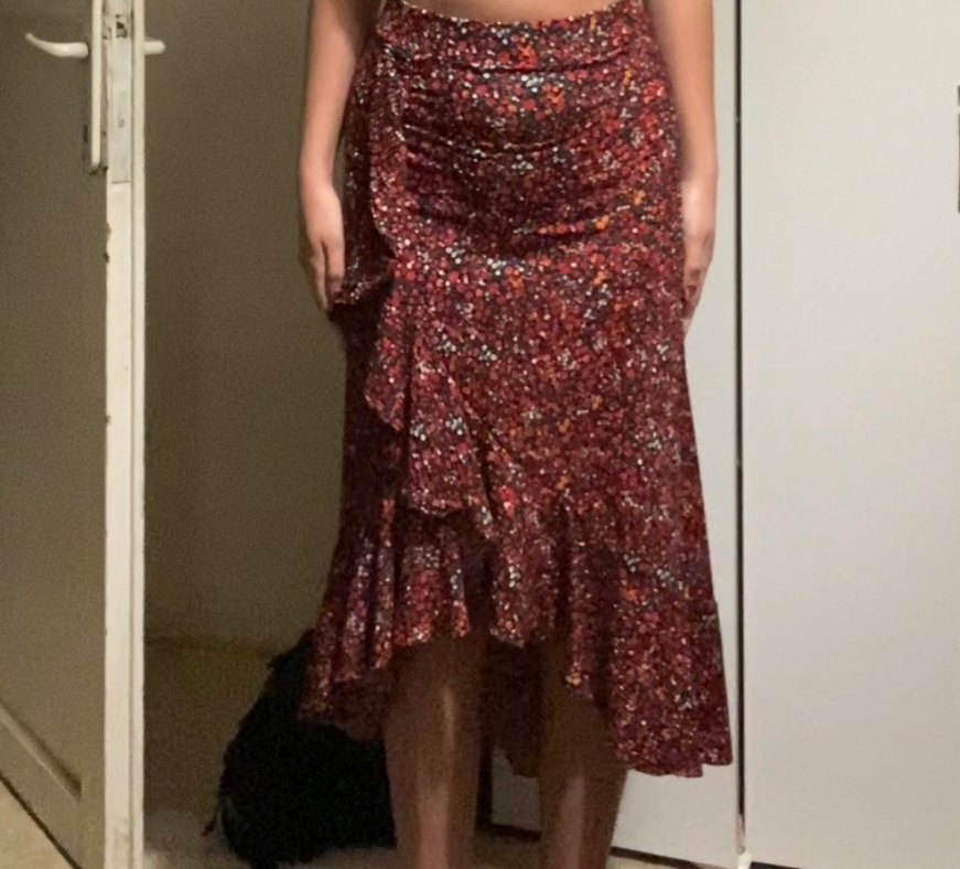 Bordo Drapeli Bohem Midi Etek - Görsel 2