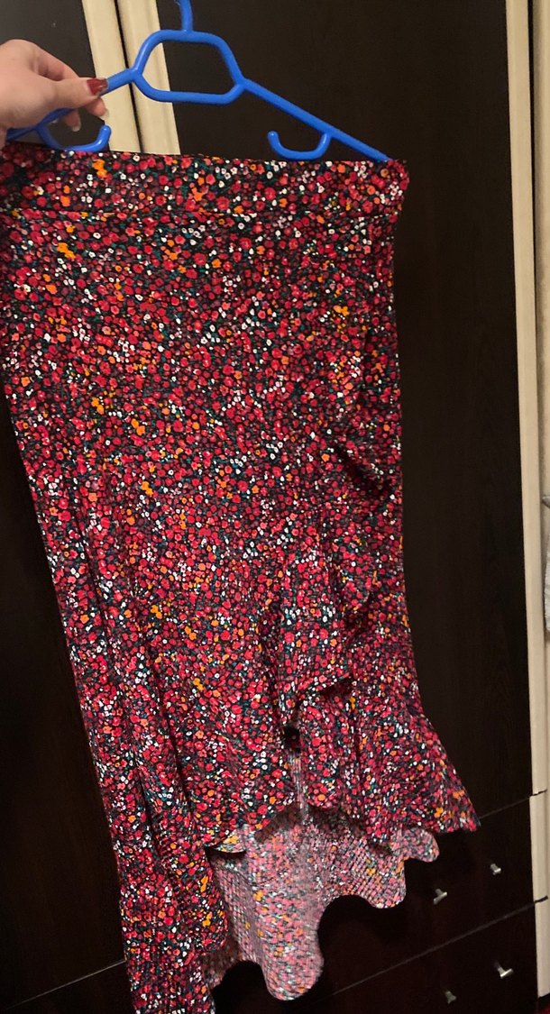 Bordo Drapeli Bohem Midi Etek - Görsel 3