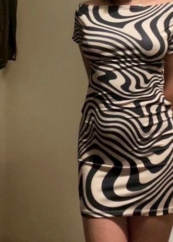 Zebra Desenli Mini Drapeli Kadın Elbise - Görsel 5