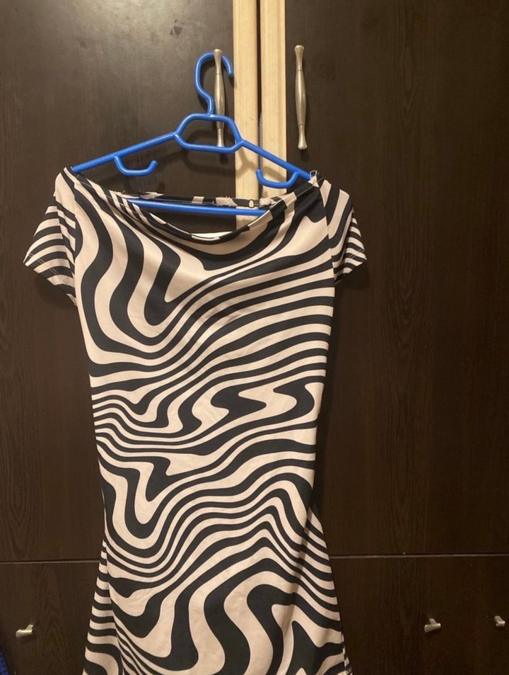 Zebra Desenli Mini Drapeli Kadın Elbise - Görsel 3