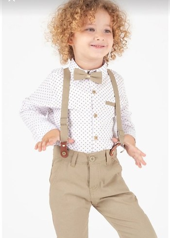 Bej Pamuklu Çocuk Askısı ve Kemer - Görsel 2