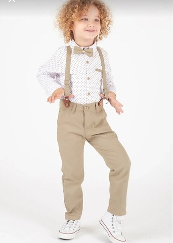 Bej Pamuklu Çocuk Askısı ve Kemer - Görsel 3
