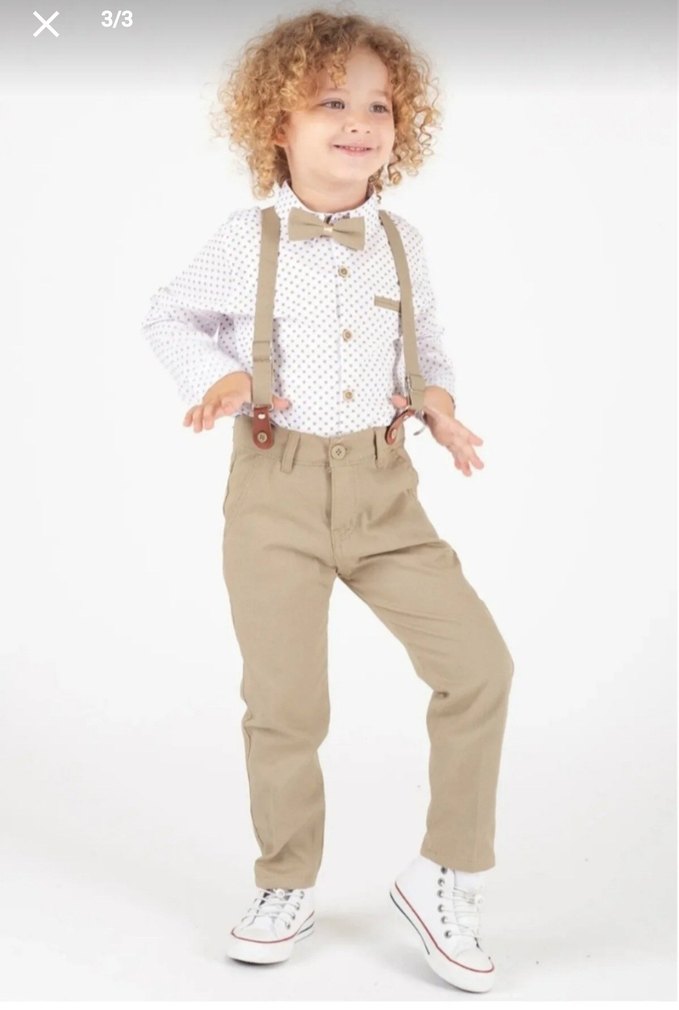 Bej Pamuklu Çocuk Askısı ve Kemer - Görsel 3