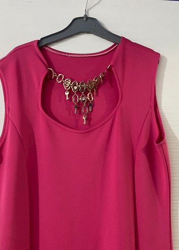 Pembe Uzun Kolluksuz Drapeli Kadın Elbise - Görsel 2