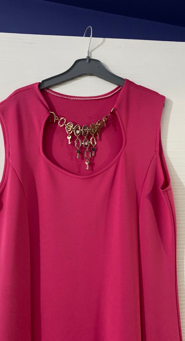 Pembe Uzun Kolluksuz Drapeli Kadın Elbise - Görsel 2