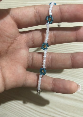 Turkuaz Çiçekli Boncuklu Kadın Bileklik - Görsel 3